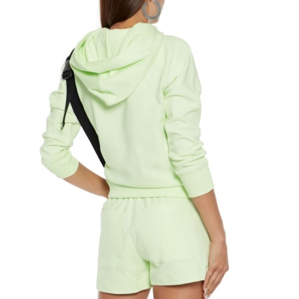 Helmut Lang Embroidered French Cotton Terry Hoodie Neon Lime Women's XS - Picture 2 of 15